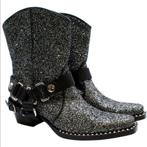 Miu Miu Silver Glitter Western Boots